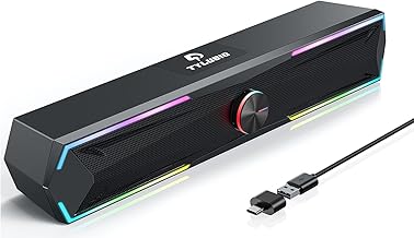 Bluetooth Soundbar for TV & PC with LED Lights, Stereo USB Speakers