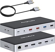 14-in-2 USB C Docking Station for MacBook Air/Pro, Dual 4K HDMI, DP, PD, Ethernet, SD/TF, Audio/Mic