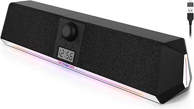 SOULION R80 Bluetooth Soundbar with Digital Clock, USB Speakers for TV