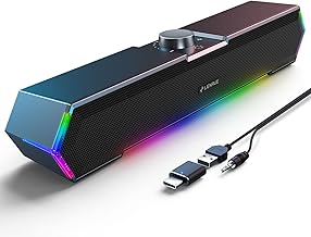 LENRUE G11 USB C Computer Speakers with Touch Lights, Clear Sound for PC, Laptop, Monitor, TV - Best Sound Bar for TV