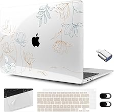 Clear Case for MacBook Air M1 13.3 Inch with Floral Engraving & Accessories