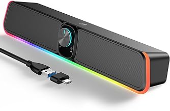 Bluetooth Soundbar for TV & PC - USB Powered RGB Gaming Speakers, HiFi Stereo