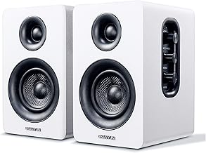 SW208 Bluetooth 5.0 Bookshelf Speakers - 60W Carbon Fiber Soundbar for TV, 3D Surround Sound, White