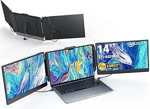 14" Triple Laptop Screen Extender, 1080P FHD Portable Monitor for MacBook Air/Pro, USB C HDMI, Plug & Play for 13"-17.3" Laptops