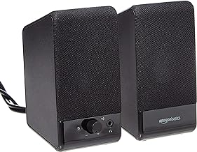 Amazon Basics USB-Powered Computer Speakers with Volume Control, Black - Perfect for Desktop, Laptop, or TV Sound Bar Setup